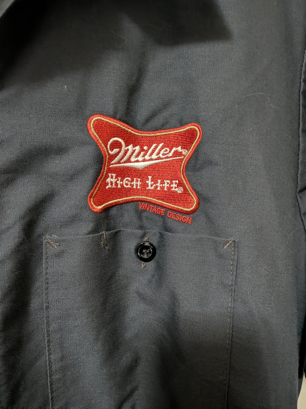 Vintage Charcoal Short Sleeve Button-Down Work Mechanic Shirt Red Patch Rare - Picture 3 of 5
